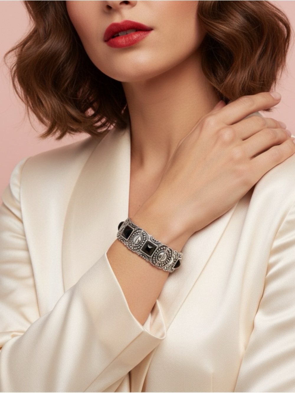 Elegant Women's Black and Silver Bracelet - Classic Statement Jewelry